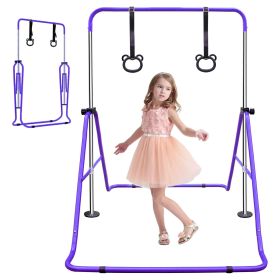 Expandable Gymnastics Bar for Kids - Height Adjustable Junior Training Bar for Home, Folding Gymnastic Horizontal Bars Equipment Purple