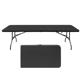 8ft Folding Table, Portable Plastic Table for Camping, Picnics, Parties, High Load Bearing Foldable Table Black