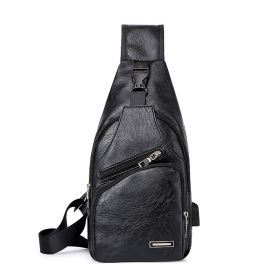 Casual Fashion Men's USB Charging Chest Bag (Color: Black)