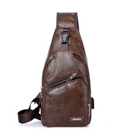 Casual Fashion Men's USB Charging Chest Bag (Color: Coffee)