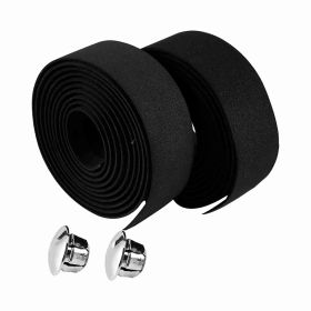 2pcs Cycling Road Bike Bicycle Handlebar Grip Wrap Tape   2 Bar Plugs(Black+White) (Color: Black)