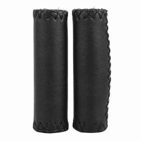 1 Pair Three Colors Retro Artificial Leather Bicycle Handlebar Grips Bike Handle Cover Grips (Color: Black)