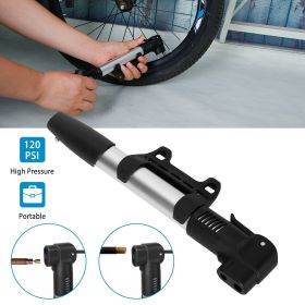 Mini Bike Pump Portable Bicycle Tire Inflator Ball Air Pump w/ Mount Frame For Mountain Road Bike Presta Schrader (Color: Silver)