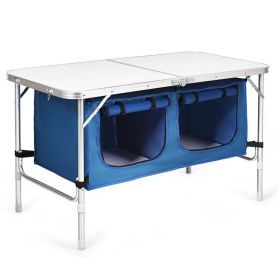 Height Adjustable Folding Camping Table (Color: Blue)