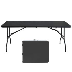 6ft Folding Table, Portable Plastic Table for Camping, Picnics, Parties, High Load Bearing Foldable Table Black (Color: as Pic)